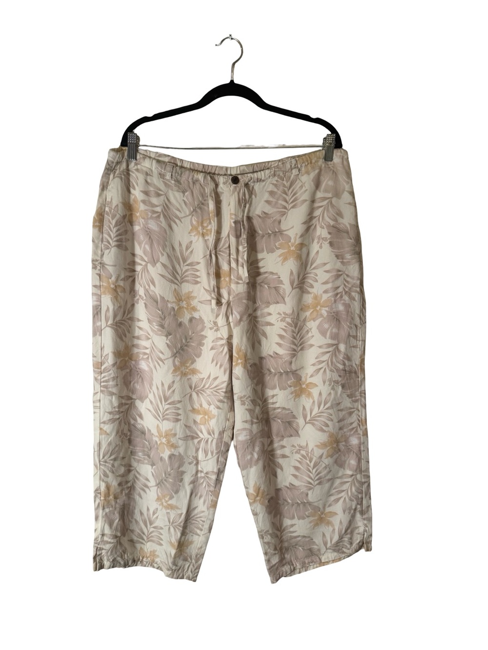 Island Traders XL Tropical Floral Rayon Capri Pants Cream Drawstring